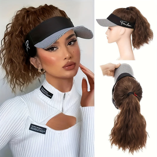 Chic Curly Wave Ponytail Baseball Cap Wig - Adjustable, Sporty Style For Women, 16 Inch