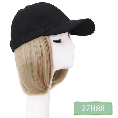 Hat Wigs Short Straight Bob Hair Wig With Baseball Hat For Women Girls Synthetic Heat Resistant Hair Wigs With Adjustable Hat