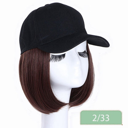 Hat Wigs Short Straight Bob Hair Wig With Baseball Hat For Women Girls Synthetic Heat Resistant Hair Wigs With Adjustable Hat