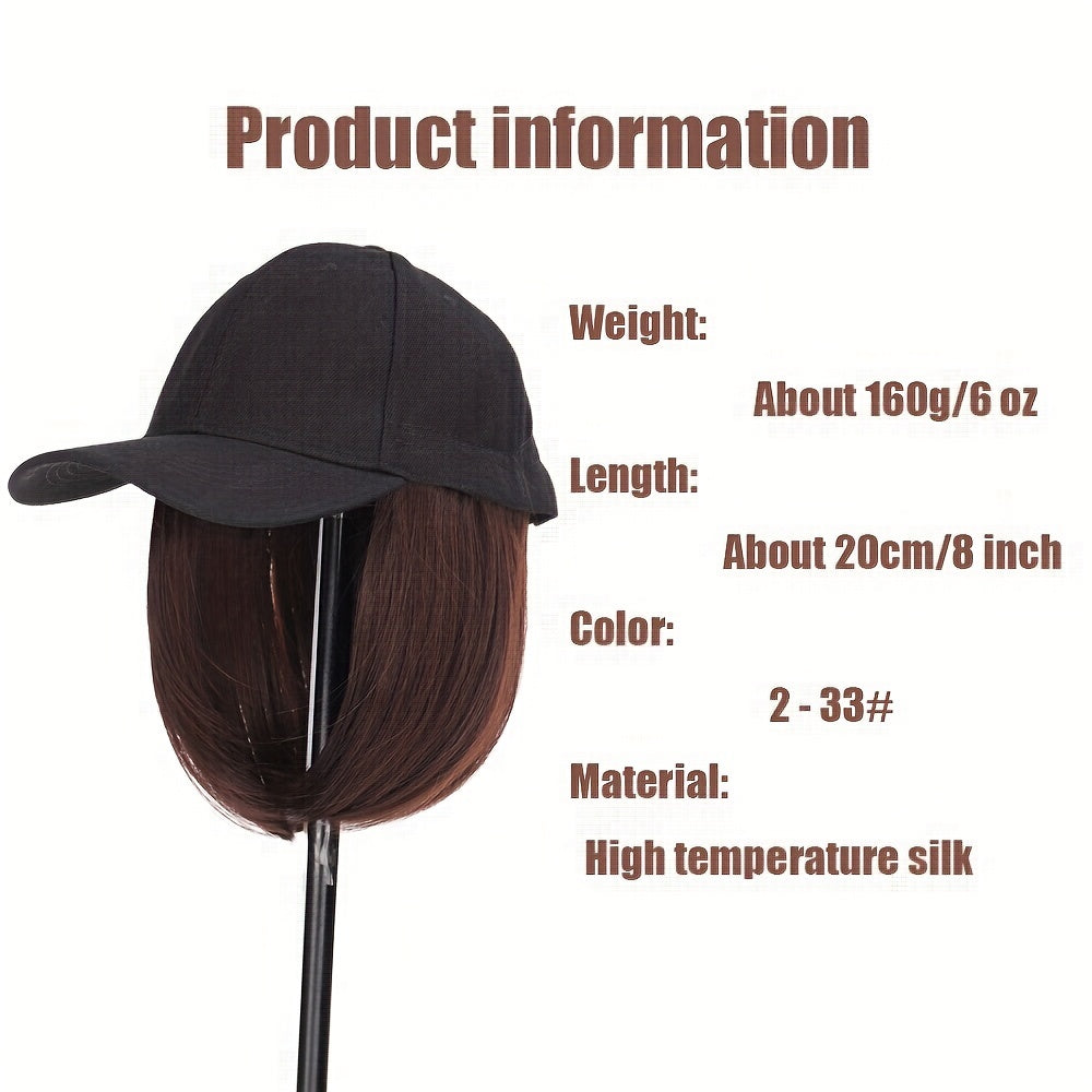 Hat Wigs Short Straight Bob Hair Wig With Baseball Hat For Women Girls Synthetic Heat Resistant Hair Wigs With Adjustable Hat