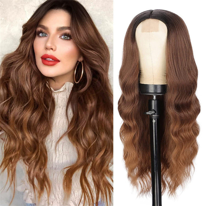 Long Wavy Middle Part Wig for Women Synthetic Curly Wigs Natural Wavy Heat Resistant Wig for Daily Party Use (Brown Mixed Blonde,24inch)