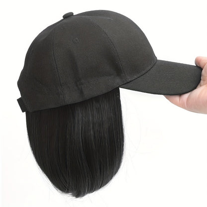 Hat Wigs Short Straight Bob Hair Wig With Baseball Hat For Women Girls Synthetic Heat Resistant Hair Wigs With Adjustable Hat