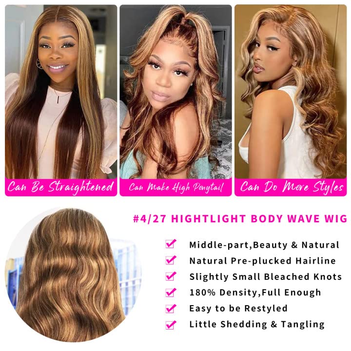 24 Inch Highlight Body Wave HD Transparent Lace Front Wigs Human Hair Honey Blonde Body Wave Lace Frontal Wig For Women