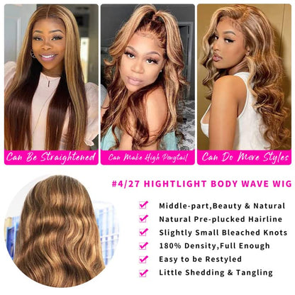 24 Inch Highlight Body Wave HD Transparent Lace Front Wigs Human Hair Honey Blonde Body Wave Lace Frontal Wig For Women