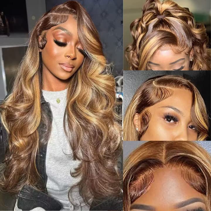 24 Inch Highlight Body Wave HD Transparent Lace Front Wigs Human Hair Honey Blonde Body Wave Lace Frontal Wig For Women