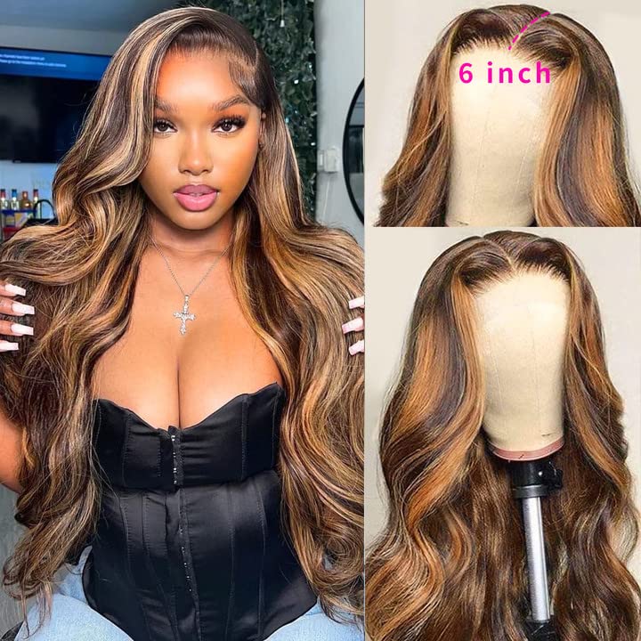 24 Inch Highlight Body Wave HD Transparent Lace Front Wigs Human Hair Honey Blonde Body Wave Lace Frontal Wig For Women