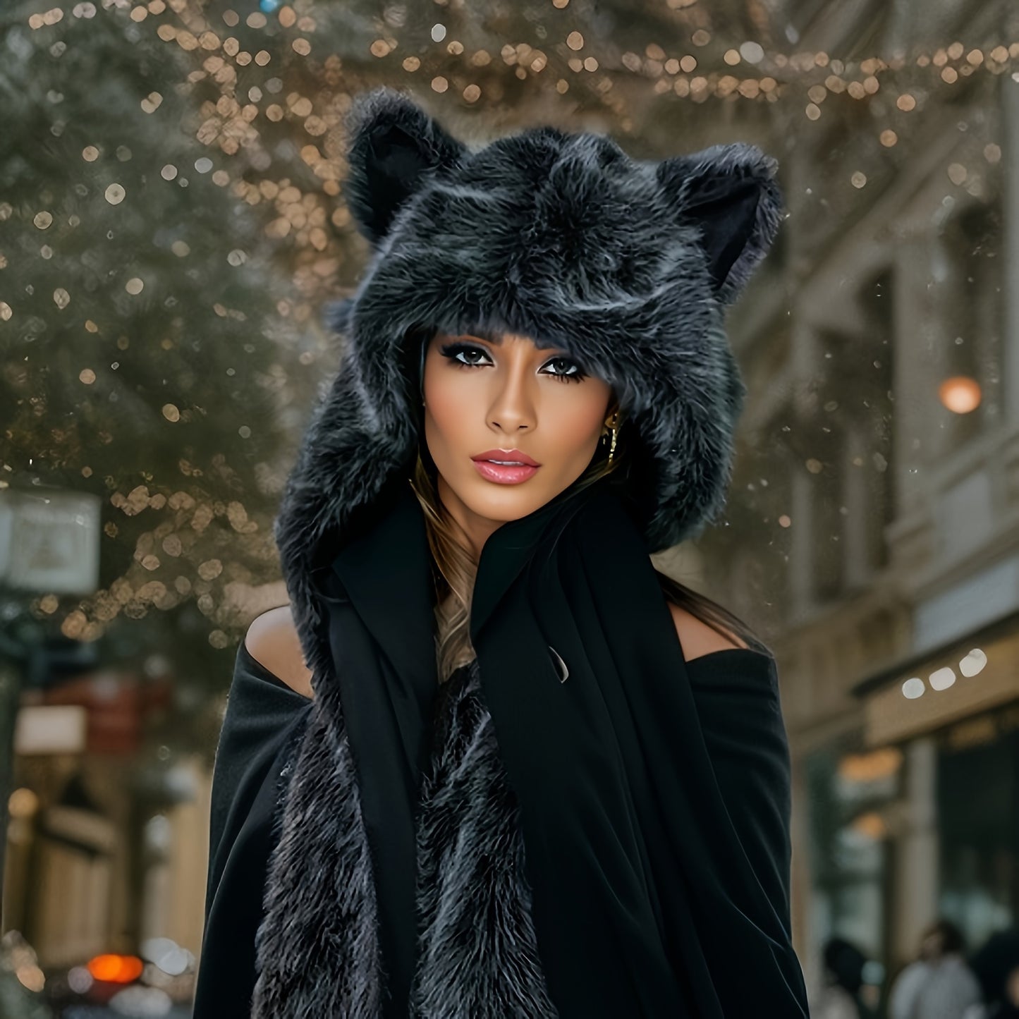 Cozy Faux Fur Fox Ear Hoodie - Thick, Warm Winter Hat with Integrated Scarf for Women | Perfect for Valentine's Day