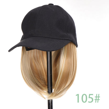 Hat Wigs Short Straight Bob Hair Wig With Baseball Hat For Women Girls Synthetic Heat Resistant Hair Wigs With Adjustable Hat