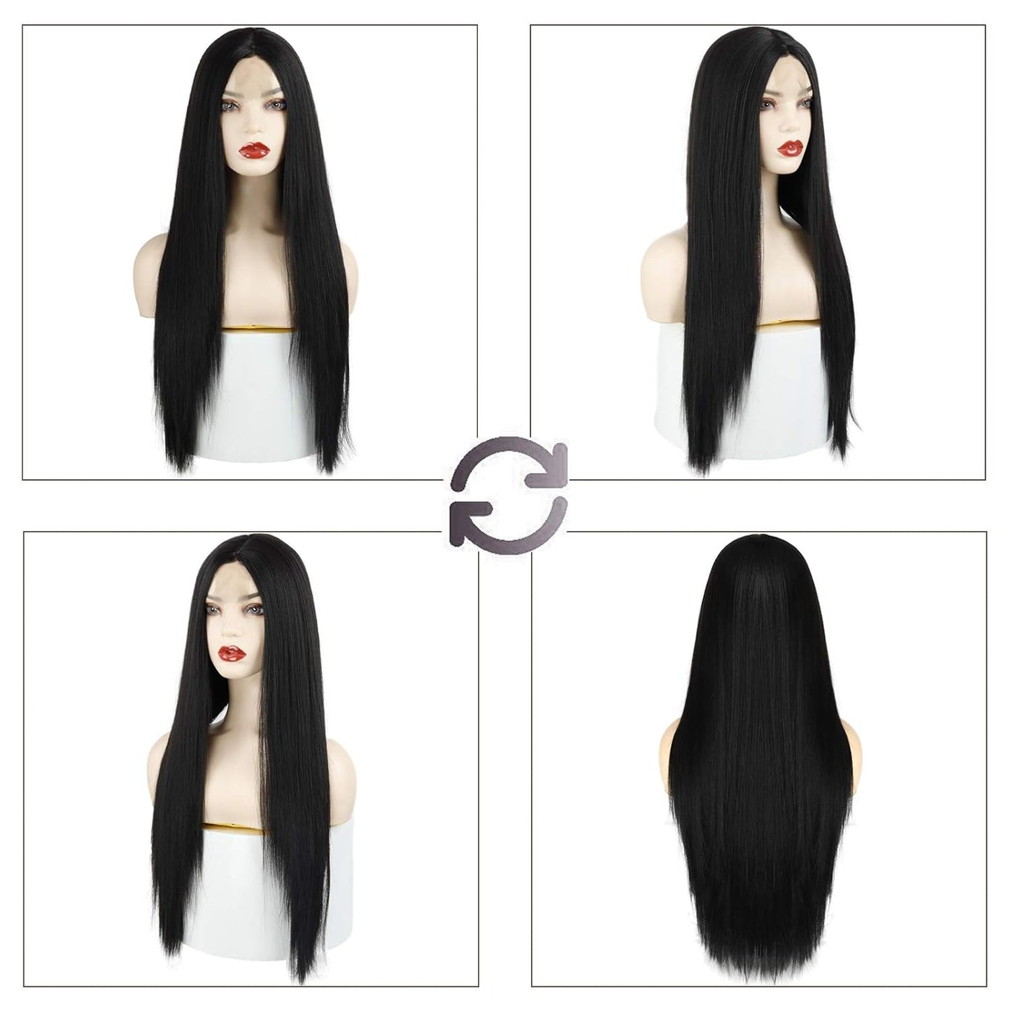 Long Straight Black Wigs for Women, Synthetic Black Straight Wig, Looking Natural Black Long Hair Wigs 30 inch