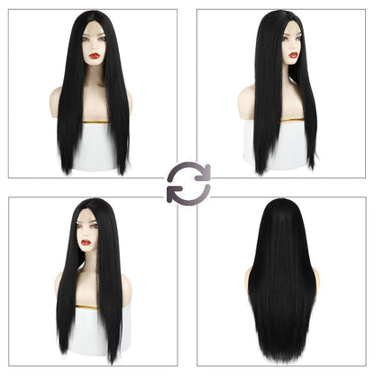 Long Straight Black Wigs for Women, Synthetic Black Straight Wig, Looking Natural Black Long Hair Wigs 30 inch