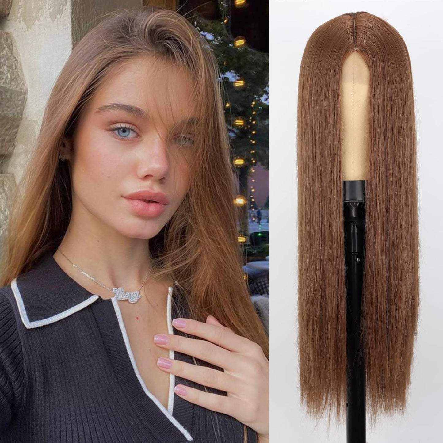 Long Straight Black Wigs for Women, Synthetic Black Straight Wig, Looking Natural Black Long Hair Wigs 30 inch