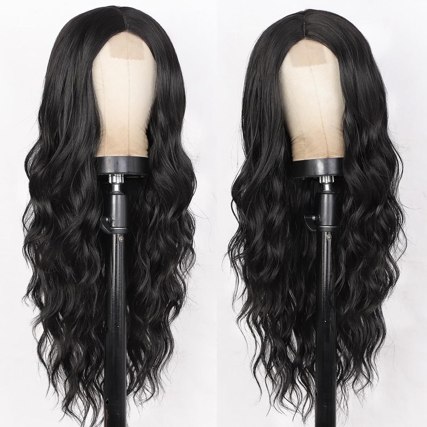 Black Wigs for Women, Long Wavy Wigs Middle Part Curly Wavy Wig Natural Looking Synthetic Heat Resistant Fiber Wig for Daily Party Use 26 Inch