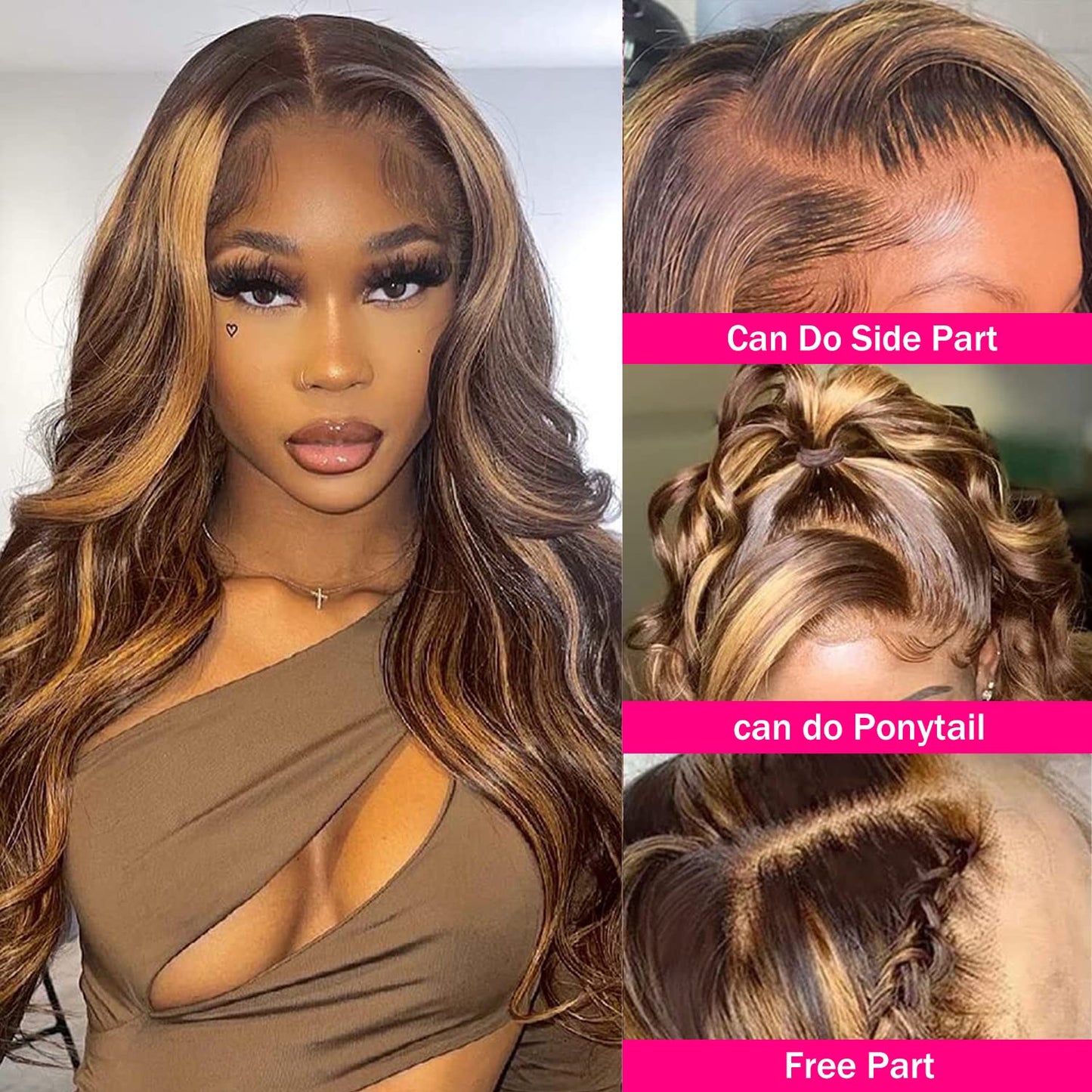 24 Inch Highlight Body Wave HD Transparent Lace Front Wigs Human Hair Honey Blonde Body Wave Lace Frontal Wig For Women