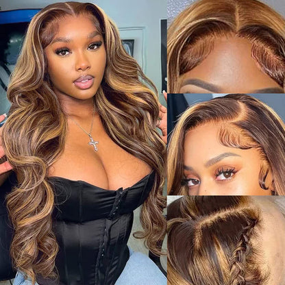 24 Inch Highlight Body Wave HD Transparent Lace Front Wigs Human Hair Honey Blonde Body Wave Lace Frontal Wig For Women