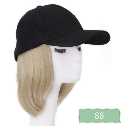 Hat Wigs Short Straight Bob Hair Wig With Baseball Hat For Women Girls Synthetic Heat Resistant Hair Wigs With Adjustable Hat