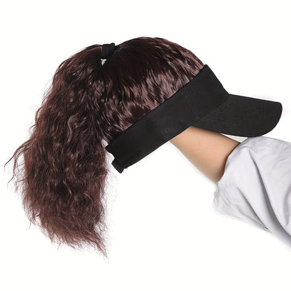 Women's High Temperature Fiber Synthetic Curly Wave Ponytail Wig with Adjustable Buckle Net Baseball Cap - Sporty Sun-Protective Style Suitable for All People