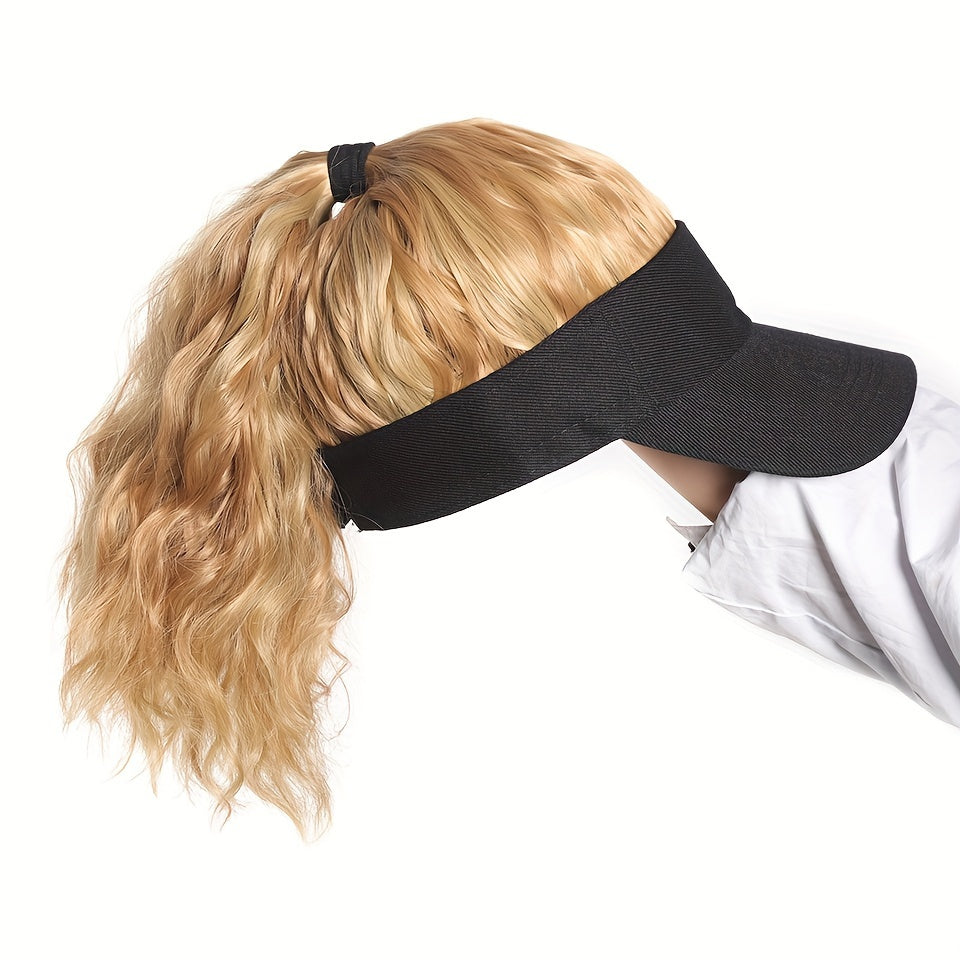 Women's High Temperature Fiber Synthetic Curly Wave Ponytail Wig with Adjustable Buckle Net Baseball Cap - Sporty Sun-Protective Style Suitable for All People