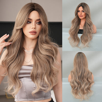 Diverse Styles Offered Women's Fashionable European & American Middle Part Ombre Long Curly Wig Set Big Waves Synthetic Wig for Daily Glamour & Fashionable Moments