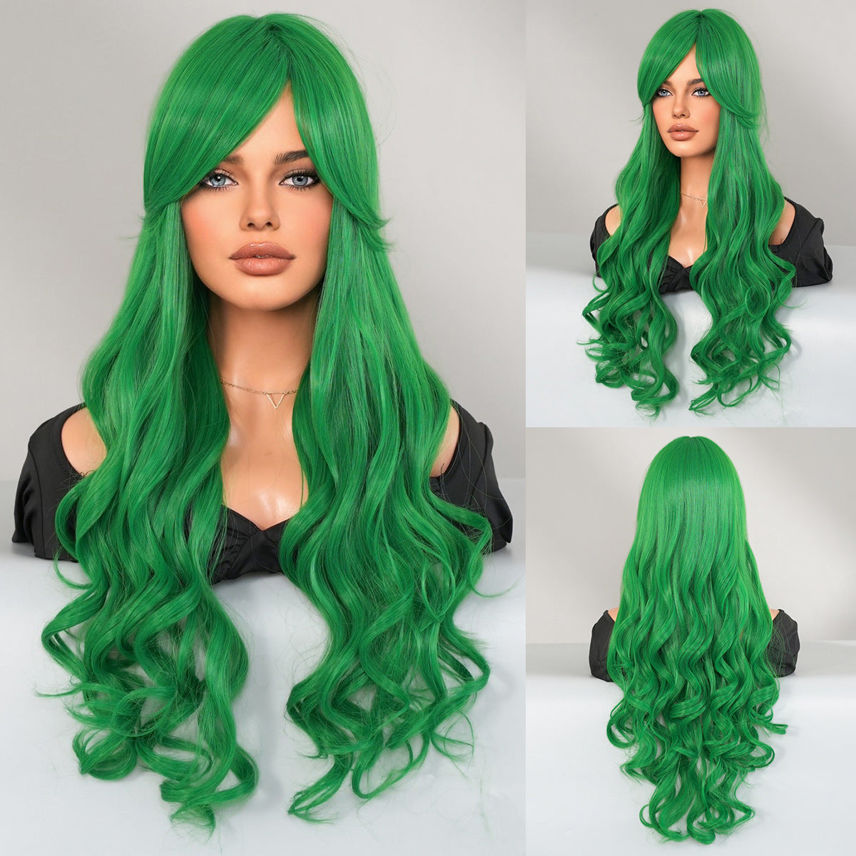 Golden Barbie Cosplay Wigs for Women, Long Curly Wavy Wigs with Side-Swept Bangs, Synthetic Fiber Cosplay Wig