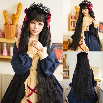 Extra Long Golden Fringe Curly Wigs for Role-playing and Lolita Style, Natural and Silky Synthetic Wigs for Girls