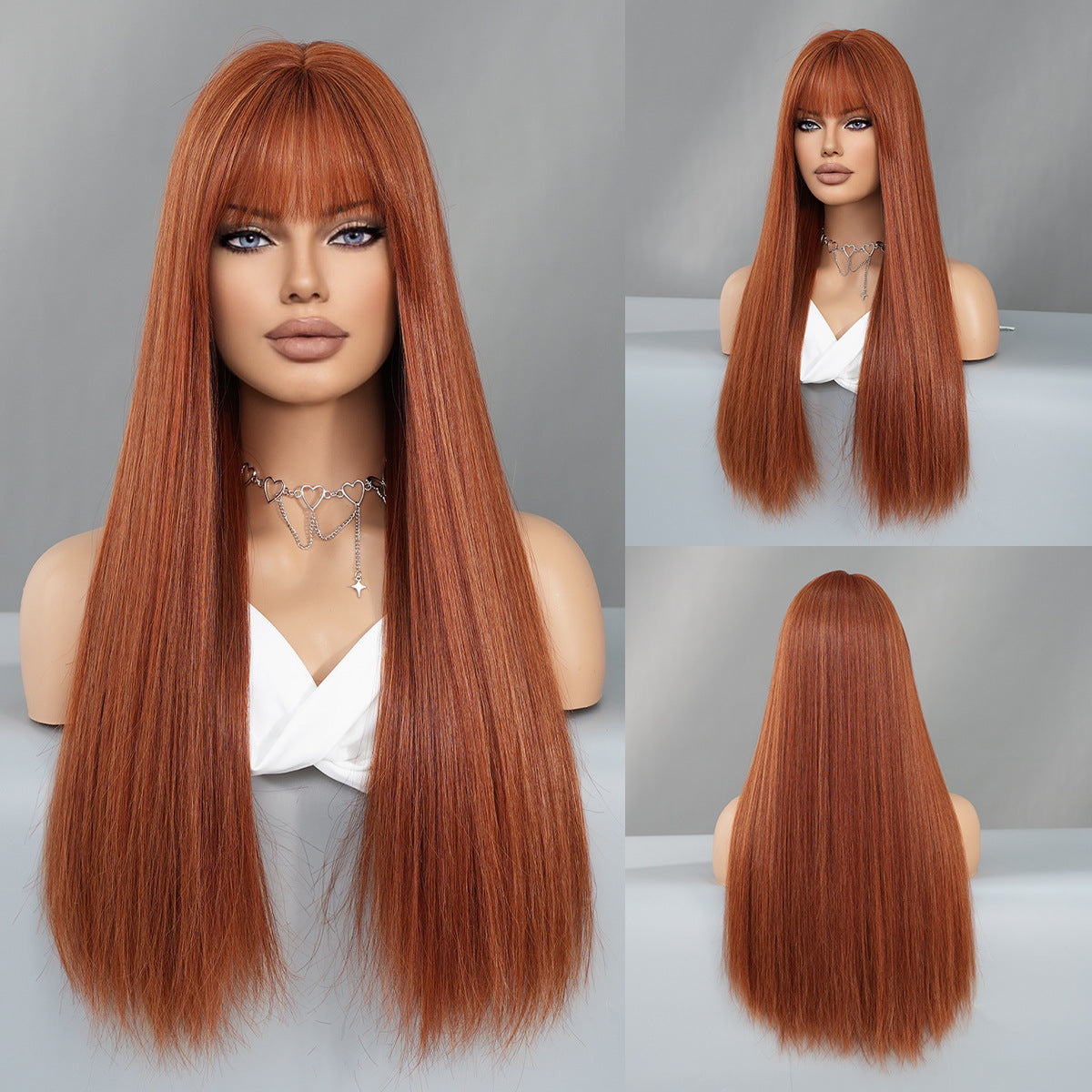 Women's Long Straight Wig with Multi-color Flaxen Brown Streaks Synthetic Fiber Wig for Daily and Fashionable Looks