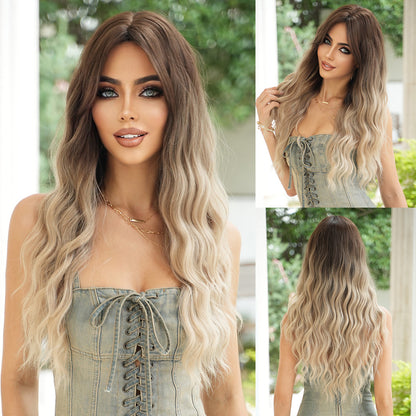 Diverse Styles Offered Women's Fashionable European & American Middle Part Ombre Long Curly Wig Set Big Waves Synthetic Wig for Daily Glamour & Fashionable Moments