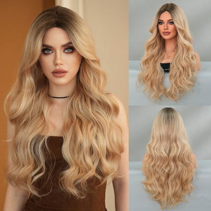 Diverse Styles Offered Women's Fashionable European & American Middle Part Ombre Long Curly Wig Set Big Waves Synthetic Wig for Daily Glamour & Fashionable Moments