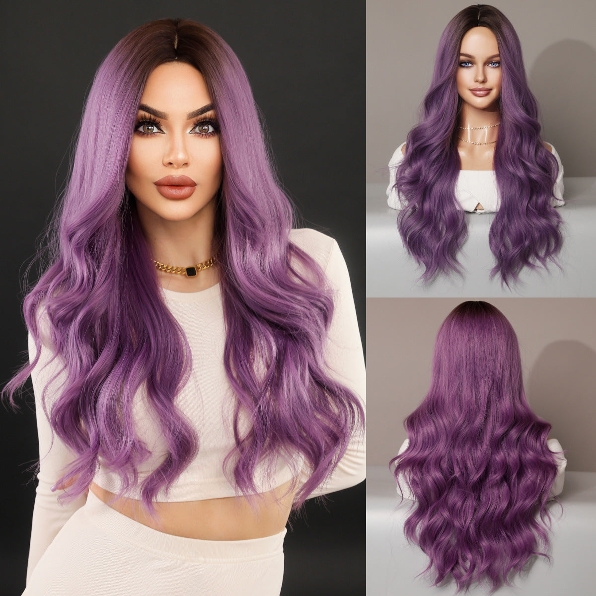 Diverse Styles Offered Women's Fashionable European & American Middle Part Ombre Long Curly Wig Set Big Waves Synthetic Wig for Daily Glamour & Fashionable Moments