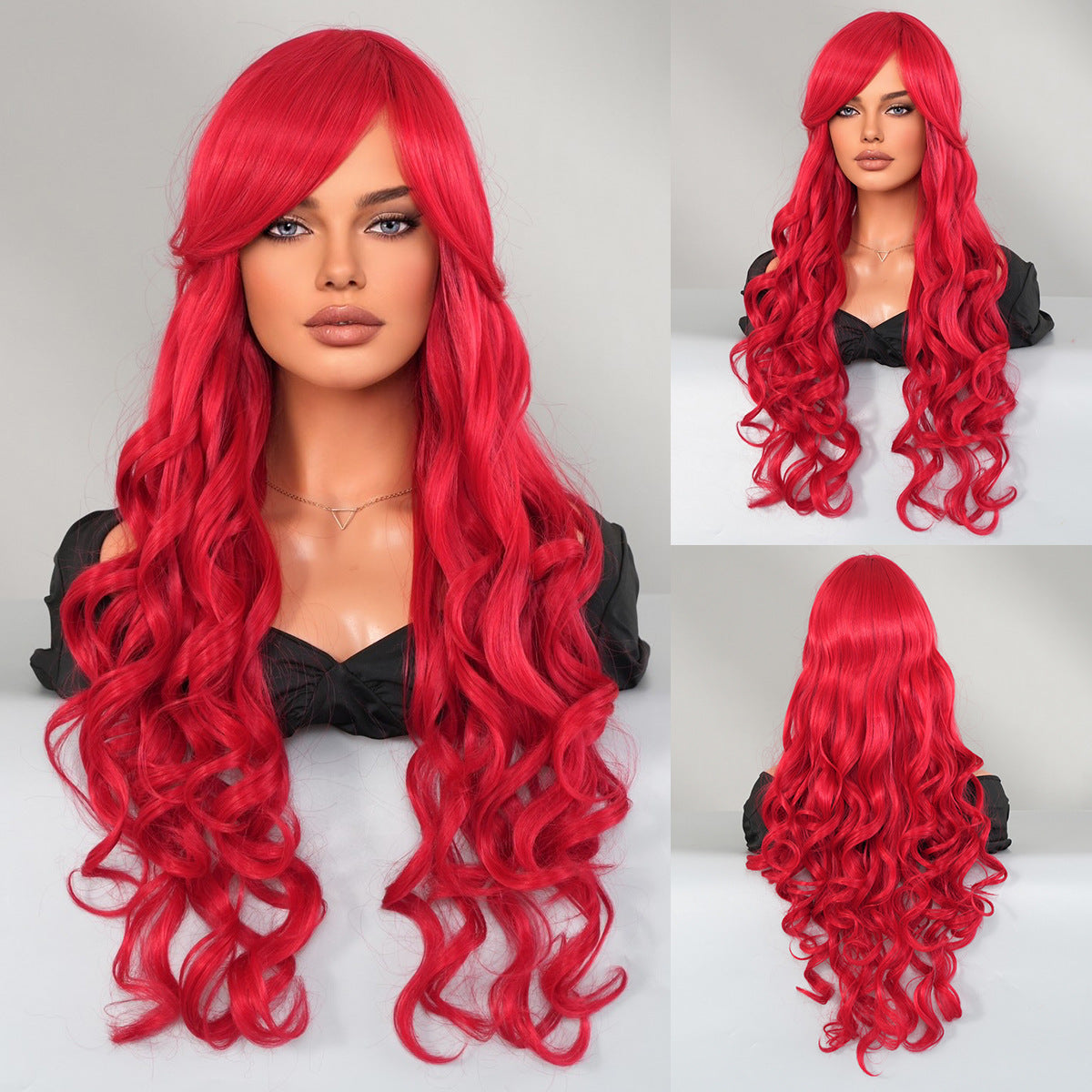 Golden Barbie Cosplay Wigs for Women, Long Curly Wavy Wigs with Side-Swept Bangs, Synthetic Fiber Cosplay Wig