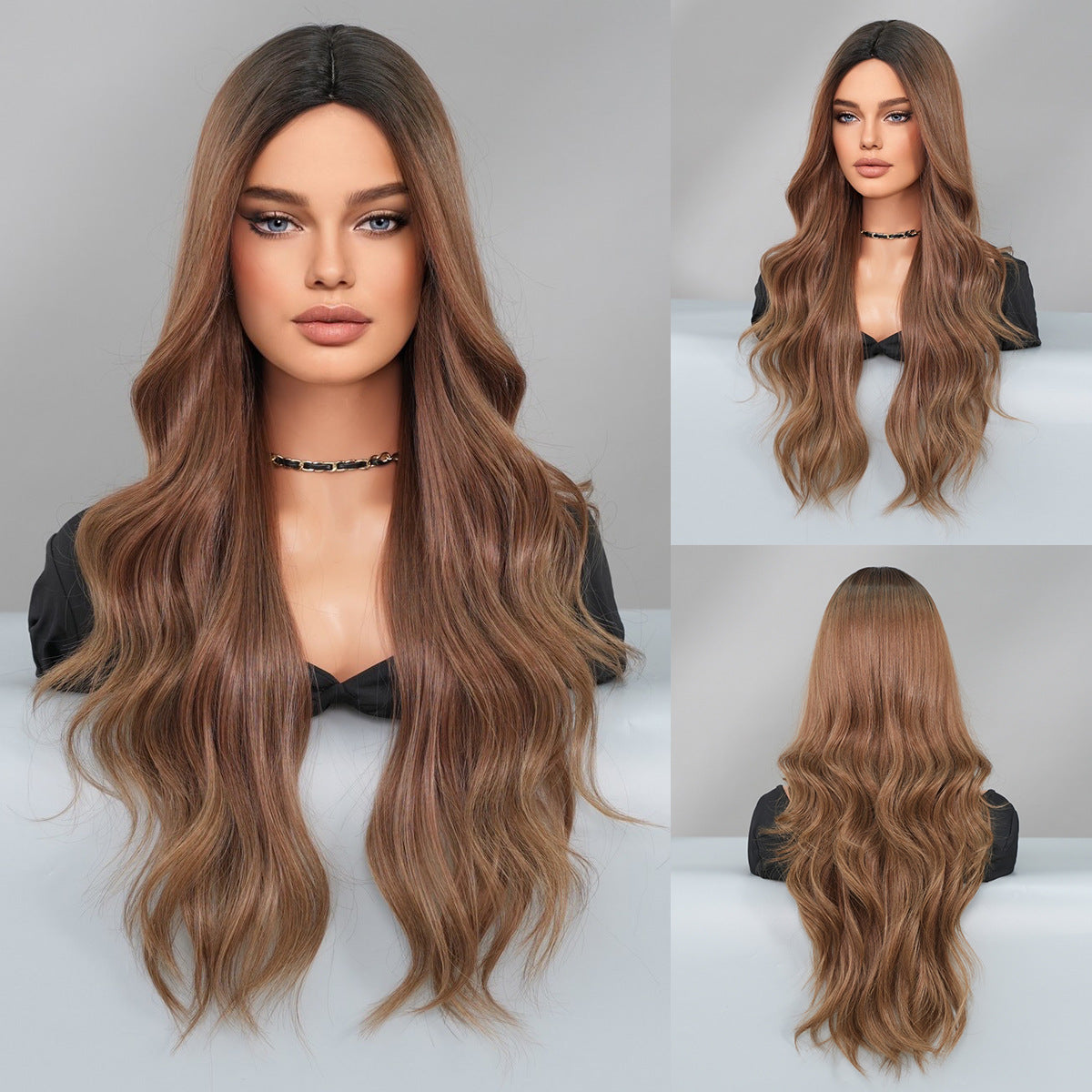 Diverse Styles Offered Women's Fashionable European & American Middle Part Ombre Long Curly Wig Set Big Waves Synthetic Wig for Daily Glamour & Fashionable Moments