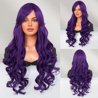 Golden Barbie Cosplay Wigs for Women, Long Curly Wavy Wigs with Side-Swept Bangs, Synthetic Fiber Cosplay Wig