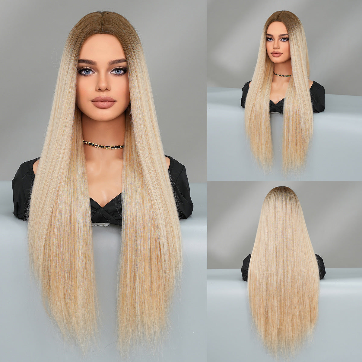 32 Inch Blonde Wig Women's Super Long Middle Part Straight Full Wig Natural Golden Ombre Synthetic Fiber Wig for Daily Wear and Fashion Statements