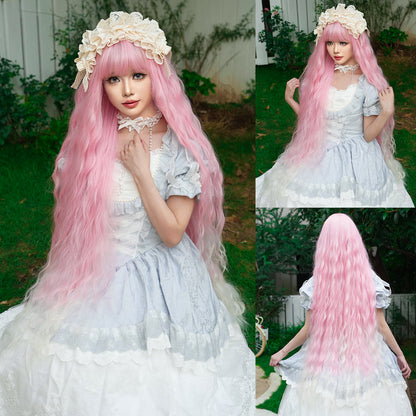 Extra Long Golden Fringe Curly Wigs for Role-playing and Lolita Style, Natural and Silky Synthetic Wigs for Girls