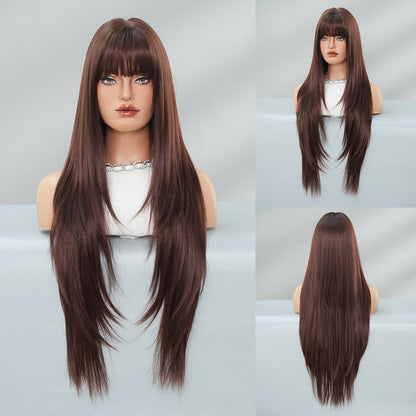 34 Inch Long Wigs with Bangs Black Wigs for Women Solid Black Highlight Wig Synthetic Straight Heat Resistant Wigs for Daily and Fashion Use