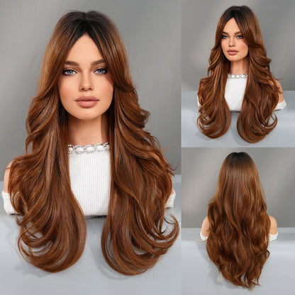 Diverse Styles Offered Women's Fashionable European & American Middle Part Ombre Long Curly Wig Set Big Waves Synthetic Wig for Daily Glamour & Fashionable Moments