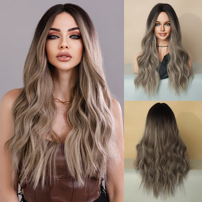 Diverse Styles Offered Women's Fashionable European & American Middle Part Ombre Long Curly Wig Set Big Waves Synthetic Wig for Daily Glamour & Fashionable Moments