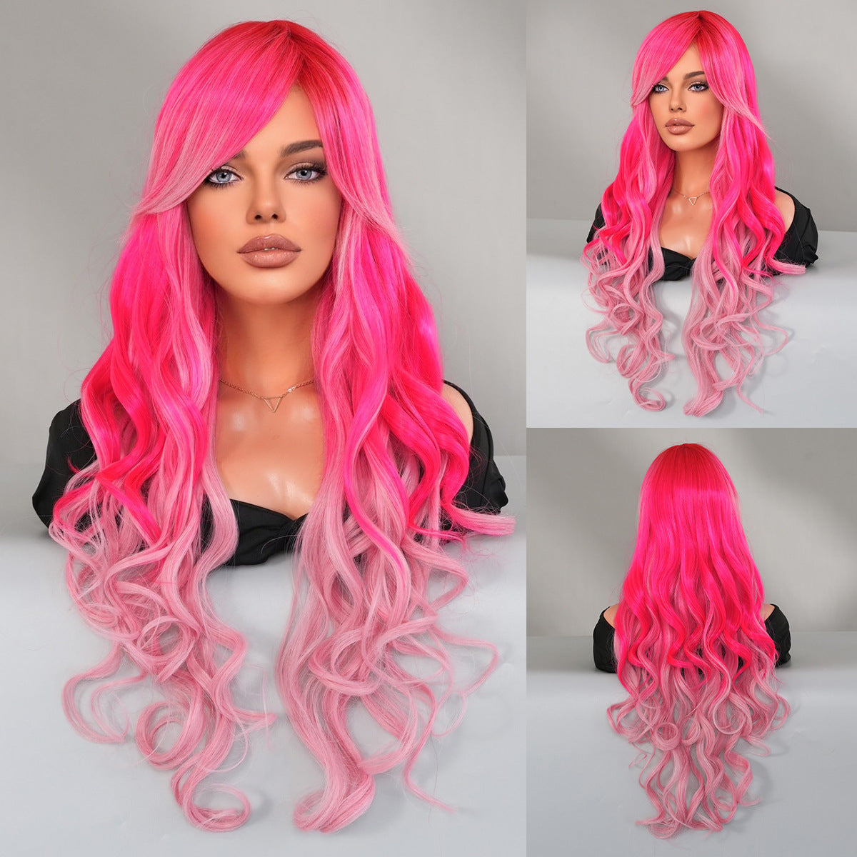 Golden Barbie Cosplay Wigs for Women, Long Curly Wavy Wigs with Side-Swept Bangs, Synthetic Fiber Cosplay Wig