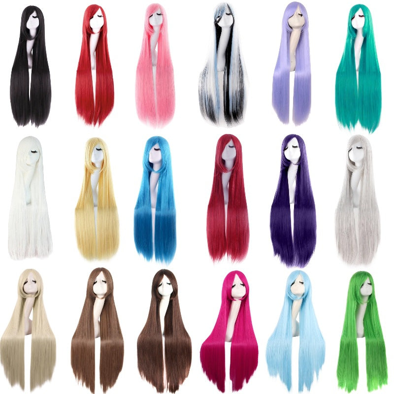 40 Inch / 100 cm Oblique Bangs Anime Costume Long Straight Cosplay Wig Party Wig (22 Colors)