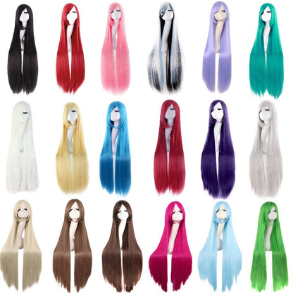 40 Inch / 100 cm Oblique Bangs Anime Costume Long Straight Cosplay Wig Party Wig (22 Colors)