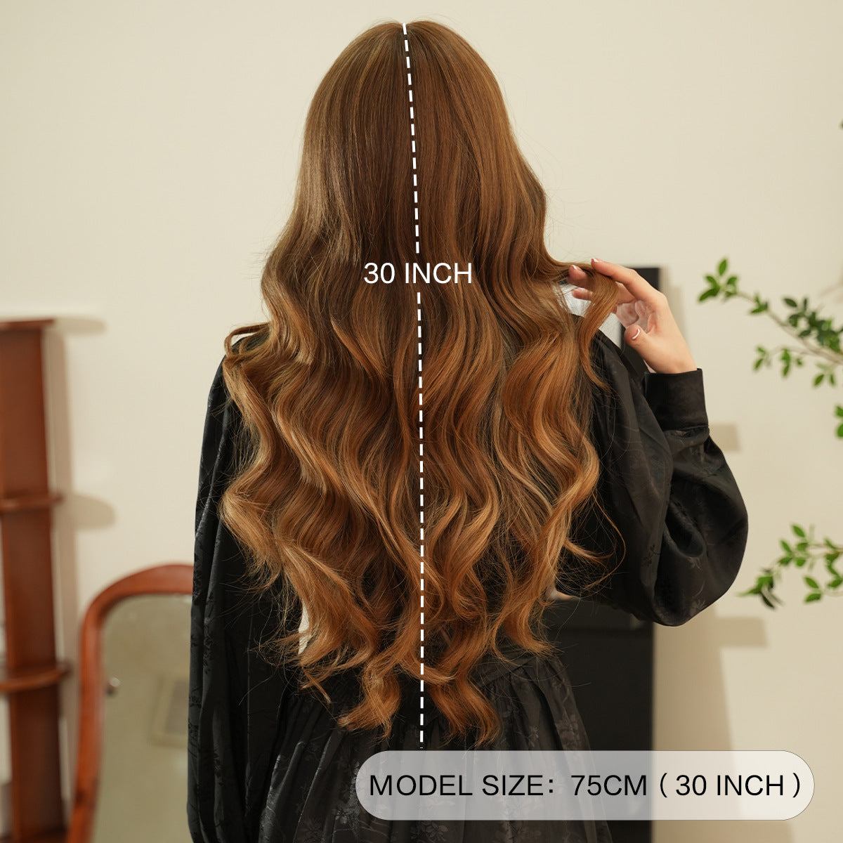 30 Inch Golden Ombre Long Curly Wavy Wigs with Bangs for Women, Synthetic Fiber Wavy Wigs for Daily Party Use