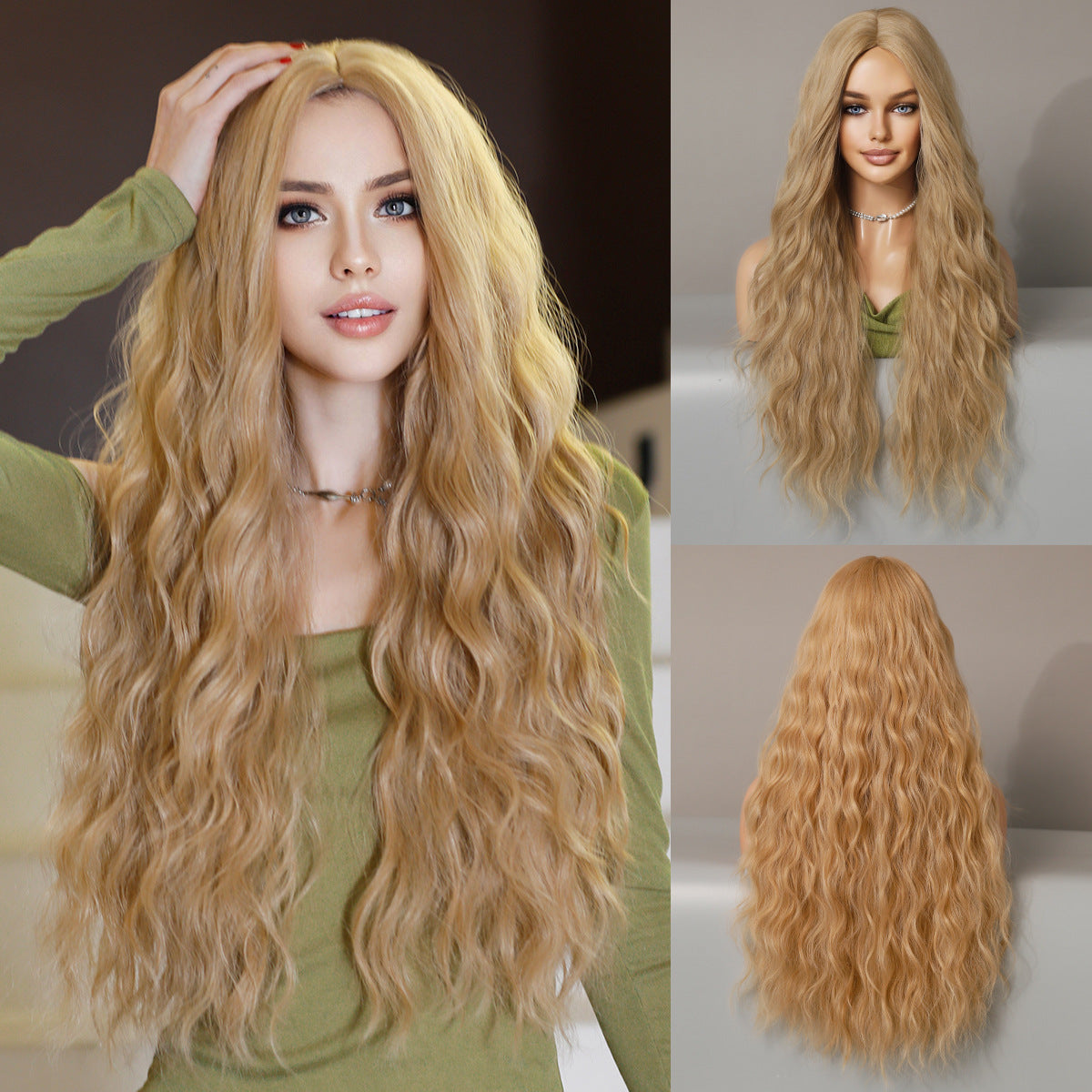 Diverse Styles Offered Women's Fashionable European & American Middle Part Ombre Long Curly Wig Set Big Waves Synthetic Wig for Daily Glamour & Fashionable Moments