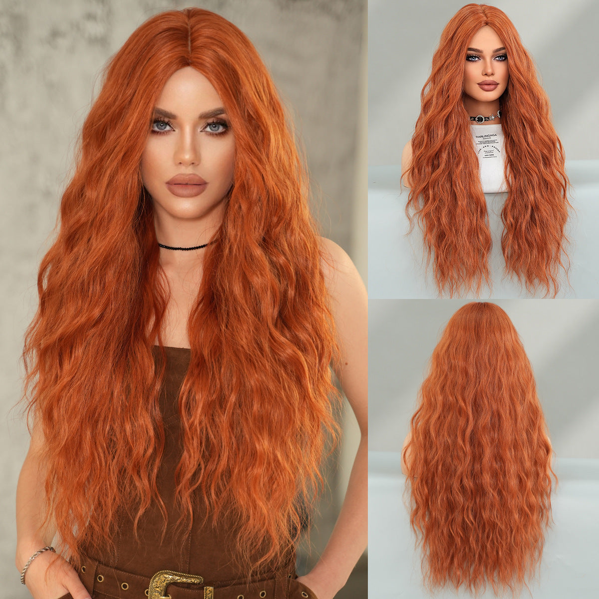 Diverse Styles Offered Women's Fashionable European & American Middle Part Ombre Long Curly Wig Set Big Waves Synthetic Wig for Daily Glamour & Fashionable Moments