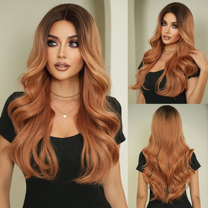 Diverse Styles Offered Women's Fashionable European & American Middle Part Ombre Long Curly Wig Set Big Waves Synthetic Wig for Daily Glamour & Fashionable Moments