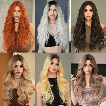 Diverse Styles Offered Women's Fashionable European & American Middle Part Ombre Long Curly Wig Set Big Waves Synthetic Wig for Daily Glamour & Fashionable Moments