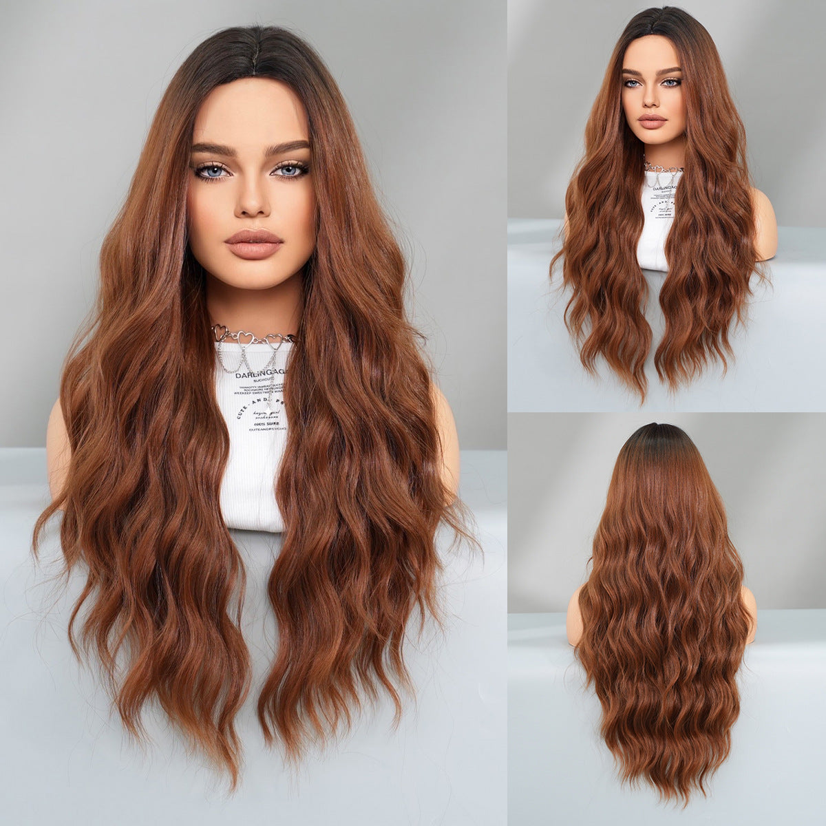 Diverse Styles Offered Women's Fashionable European & American Middle Part Ombre Long Curly Wig Set Big Waves Synthetic Wig for Daily Glamour & Fashionable Moments