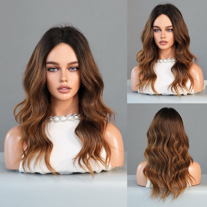 Diverse Styles Offered Women's Fashionable European & American Middle Part Ombre Long Curly Wig Set Big Waves Synthetic Wig for Daily Glamour & Fashionable Moments