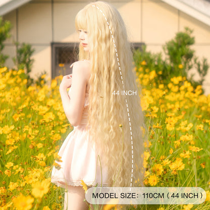 Extra Long Golden Fringe Curly Wigs for Role-playing and Lolita Style, Natural and Silky Synthetic Wigs for Girls