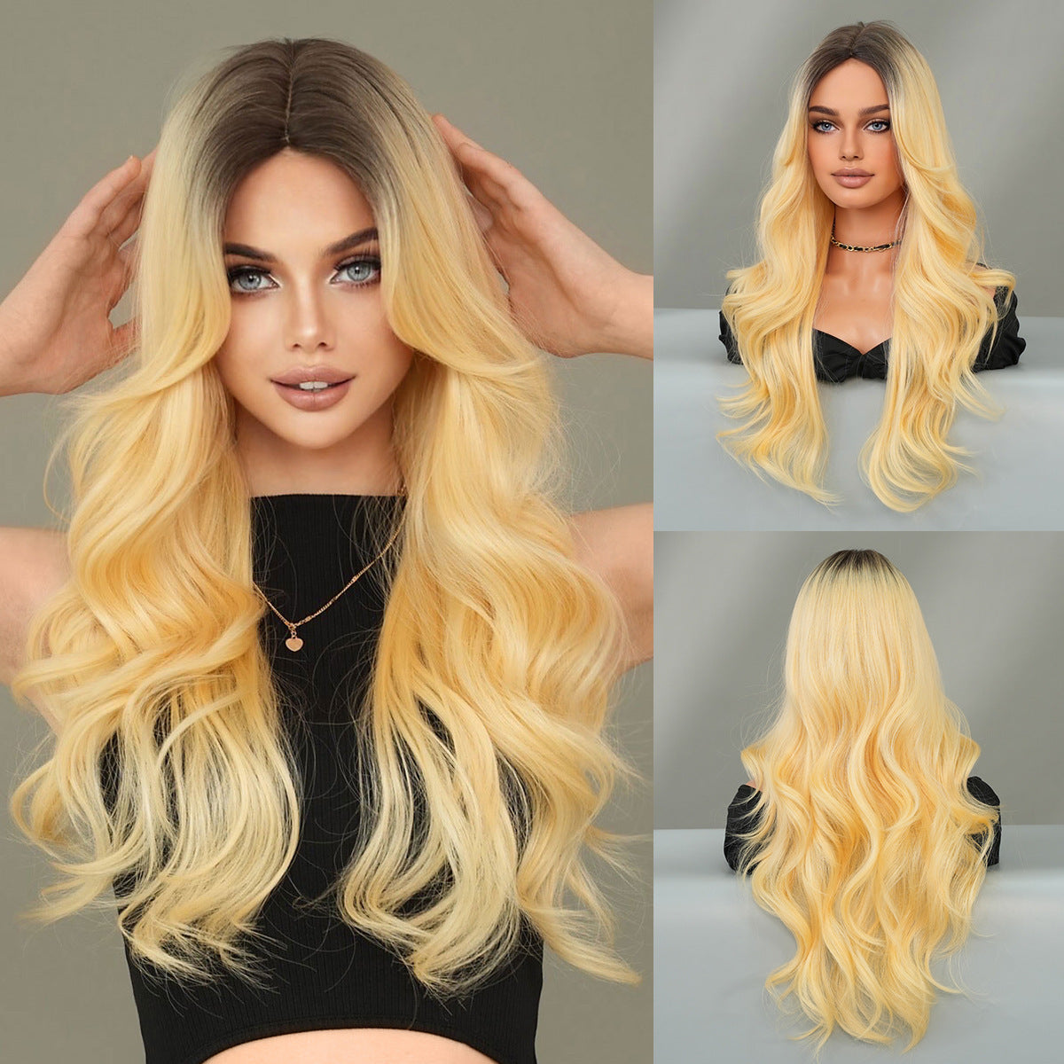 Diverse Styles Offered Women's Fashionable European & American Middle Part Ombre Long Curly Wig Set Big Waves Synthetic Wig for Daily Glamour & Fashionable Moments