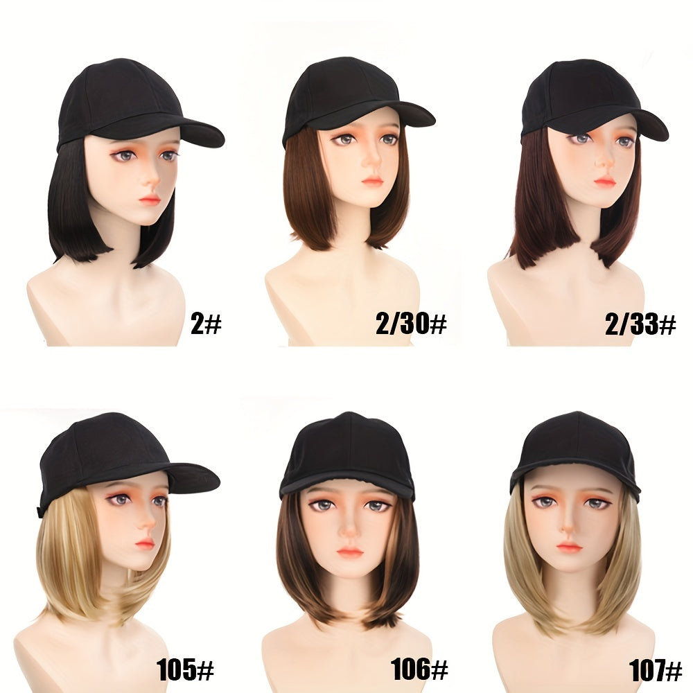 Hat Wigs Short Straight Bob Hair Wig With Baseball Hat For Women Girls Synthetic Heat Resistant Hair Wigs With Adjustable Hat