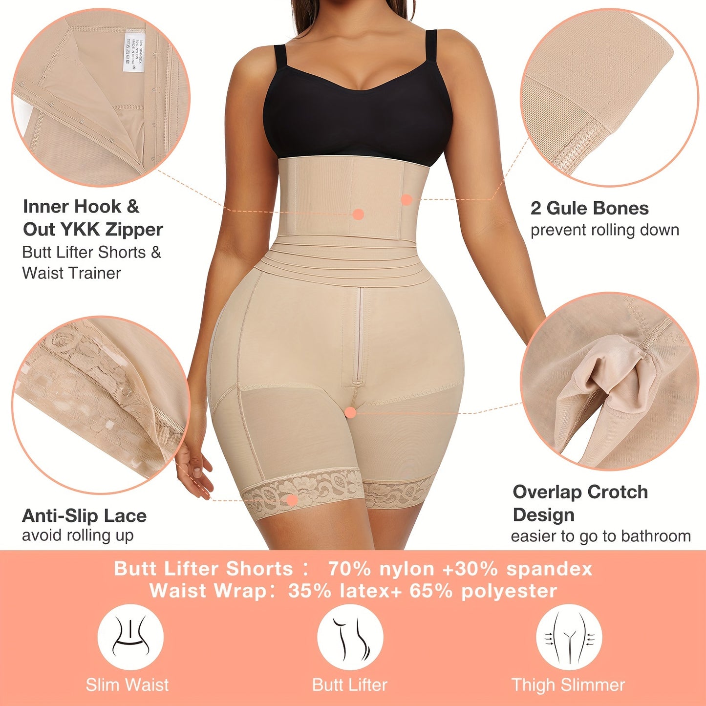 2 In 1 Women Tummy Trimmer Control Waist Trainer, Women Body Shaper Shapewear